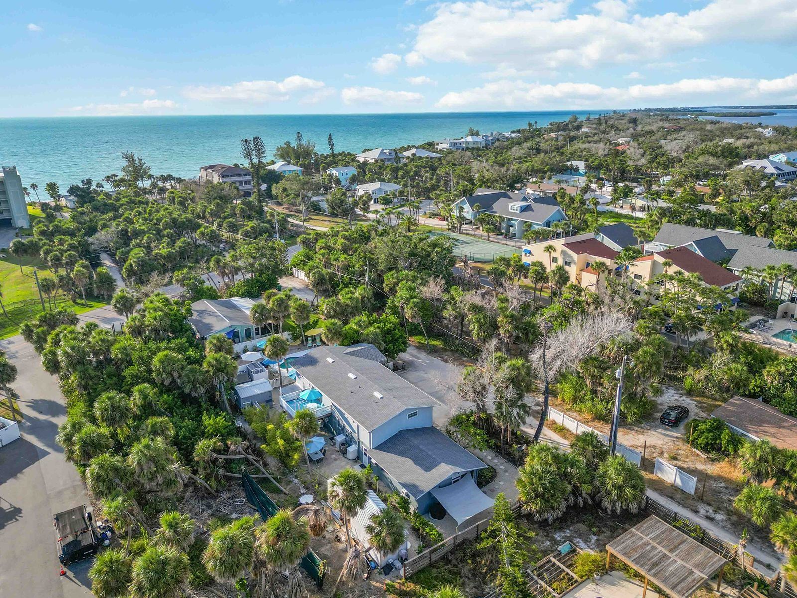 Aerial view of Manasota Key with the Gulf of Mexico and Gecko House